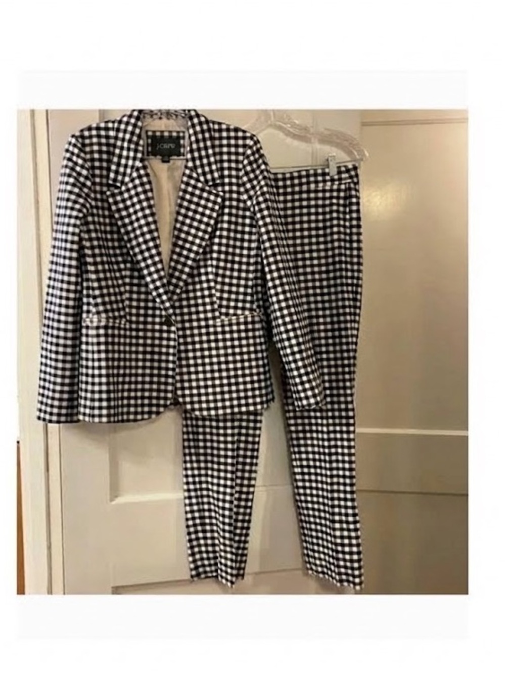 J. Crew 2 Pc Parke Kate Pants Suit Jacket Blazer In Blue/White Gingham SZ 4 EUC